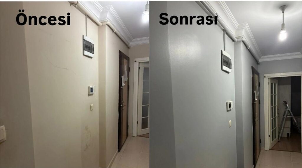 istanbul koridor duvar boyama oncesi sonrasi ic mekan boya
