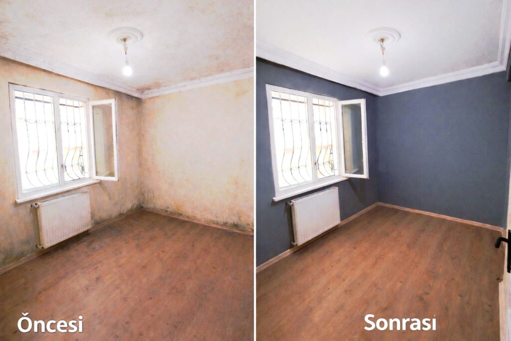 istanbul oda duvar boyama oncesi sonrasi ic mekan boya badana