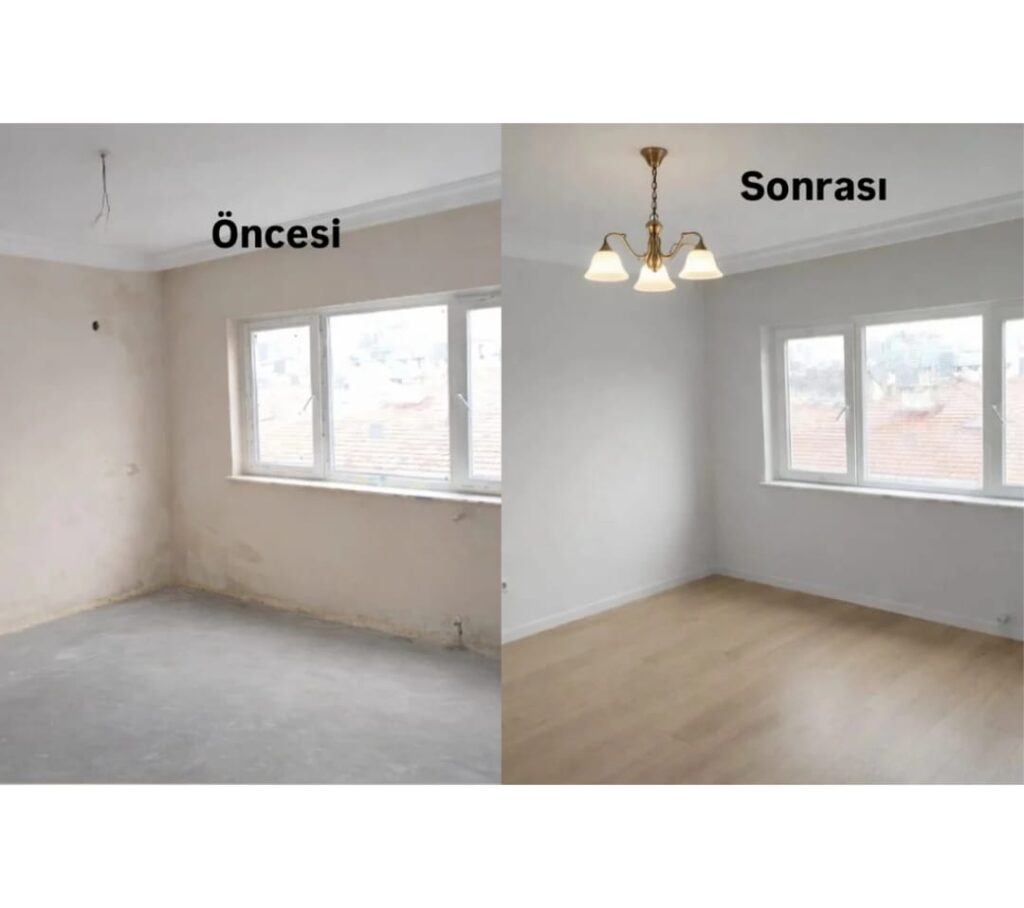 istanbul salon ic mekan boyama oncesi sonrasi daire boya badana